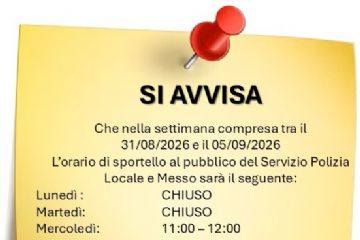 Variazione orario sportello Servizio Polizia Locale 