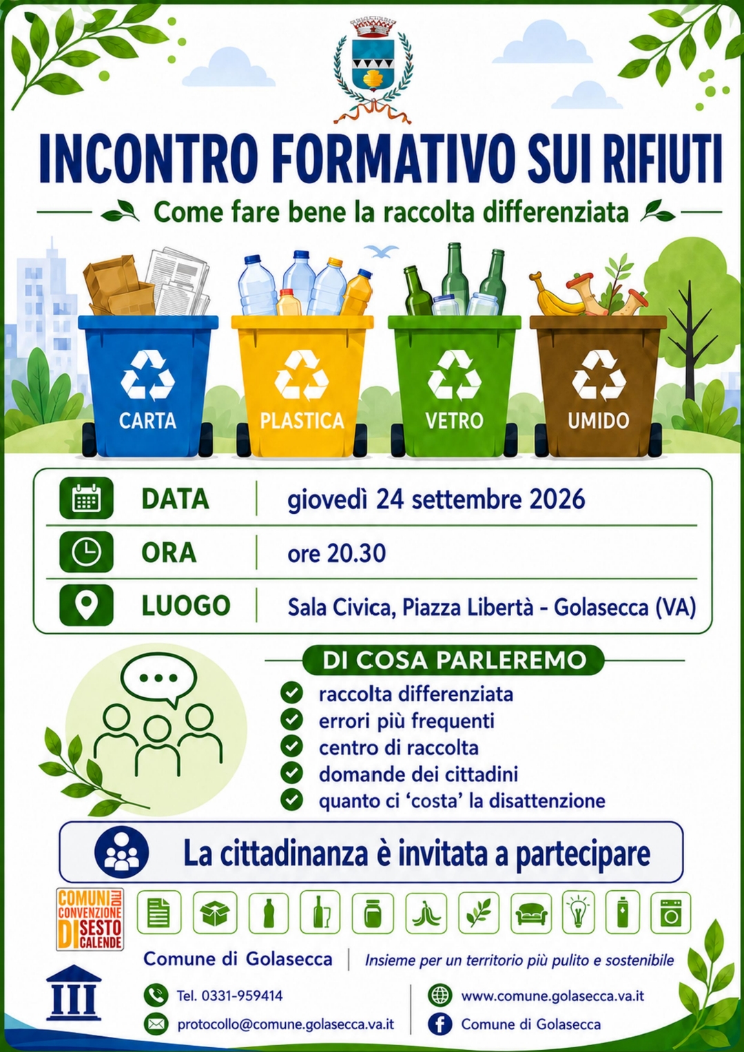 Incontro formativo sui rifiuti, giovedì 24 settembre