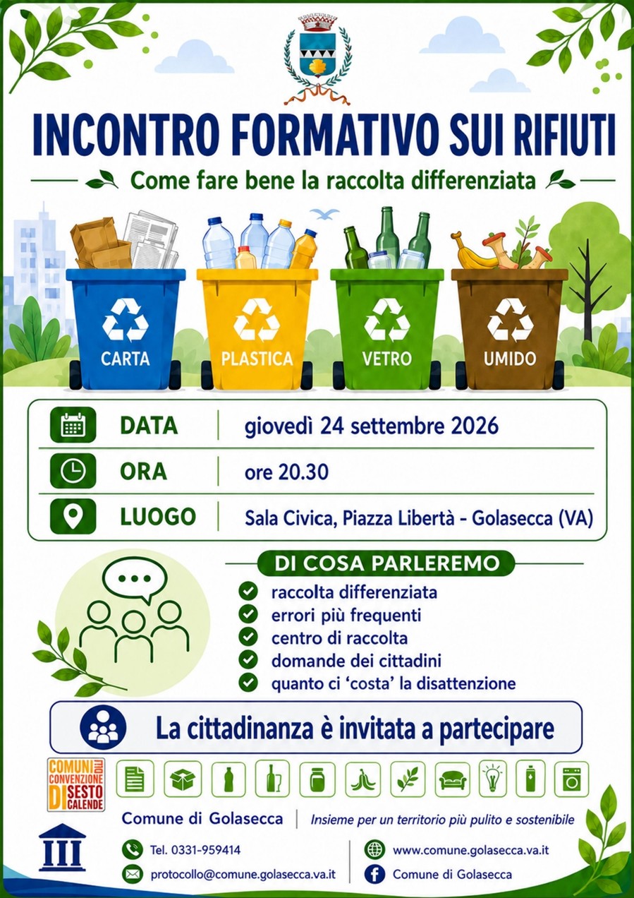 Incontro formativo sui rifiuti, giovedì 24 settembre